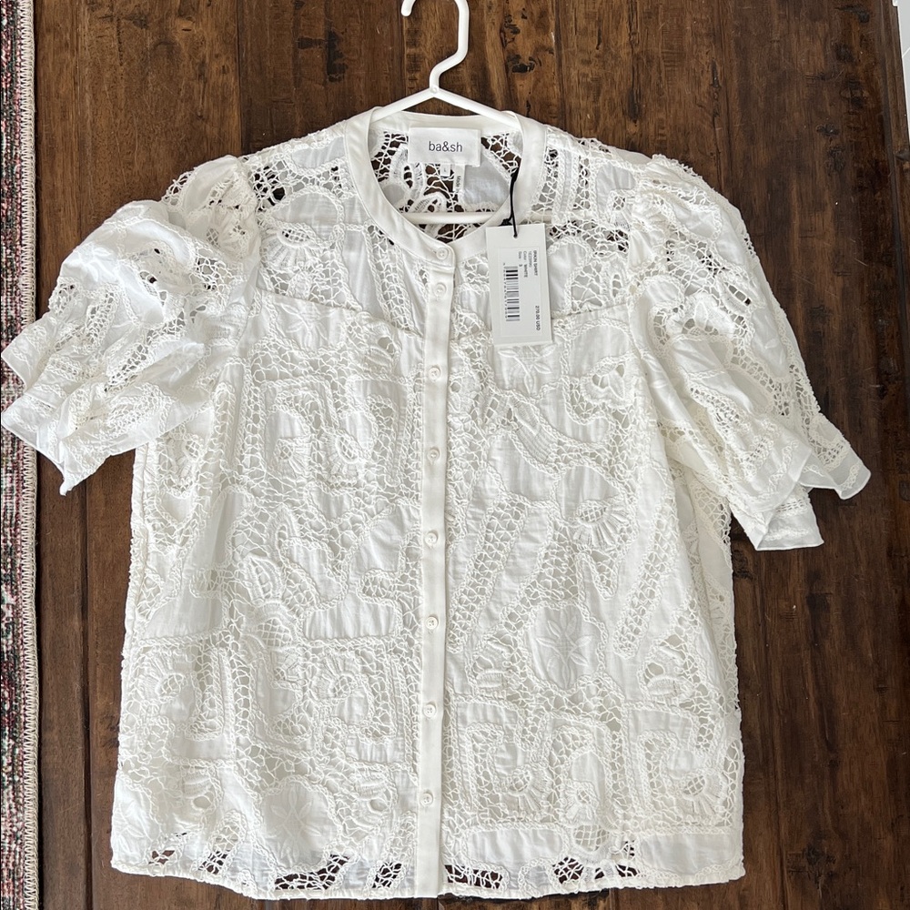Ba&sh White Crocheted Lace Top